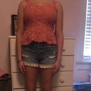 Peach Lace Crop Top